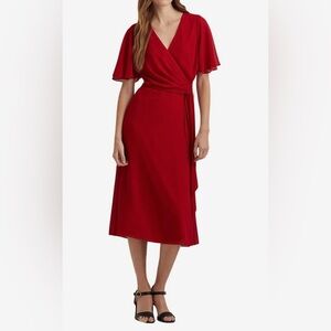 Ralph Lauren Vibrant Red Midi Dress sheer with built in slip show stopper